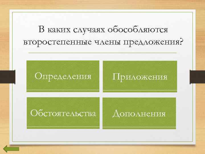 В каких случаях обособляются второстепенные члены предложения? Определения Приложения Обстоятельства Дополнения 