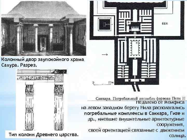 Колонный двор заупокойного храма Сахура. Разрез. Недалеко от Мемфиса на левом западном берегу Нила