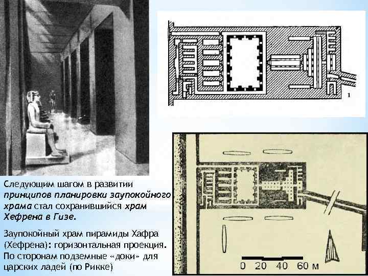 Следующим шагом в развитии принципов планировки заупокойного храма стал сохранившийся храм Хефрена в Гизе.