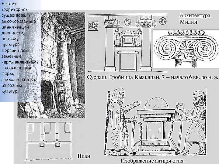 На этих территориях существовали высокоразвитые цивилизации древности, поэтому культура Персии носит заметные черты эклектизма