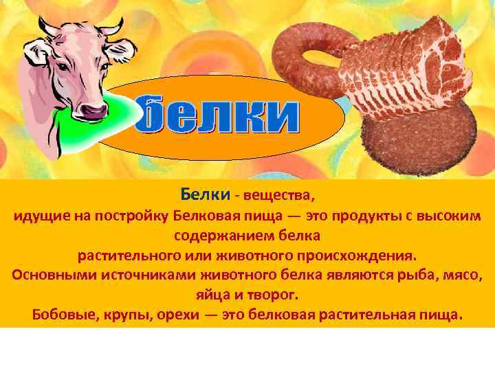 Белки - вещества, идущие на постройку Белковая пища — это продукты с высоким содержанием