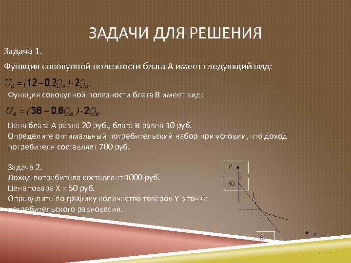 ЗАДАЧИ ДЛЯ РЕШЕНИЯ Задача 1. Функция совокупной полезности блага А имеет следующий вид: Функция