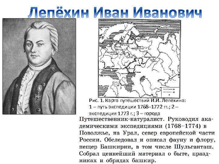 Рис. 1. Карта путешествий И. И. Лепехина: 1 – путь экспедиции 1768– 1772 гг.