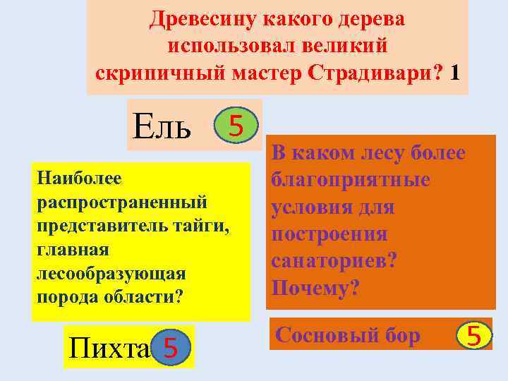 Древесину какого дерева использовал великий скрипичный мастер Страдивари? 1 Ель 5 Наиболее распространенный представитель