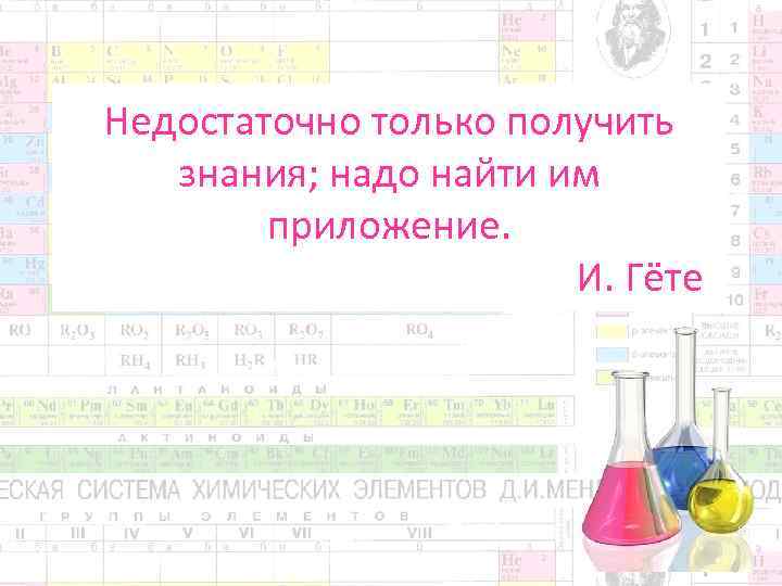 Недостаточно только получить знания; надо найти им приложение. И. Гёте 