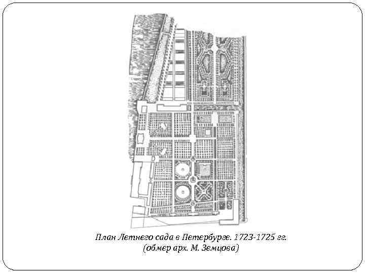 План Летнего сада в Петербурге. 1723 -1725 гг. (обмер арх. М. Земцова) 