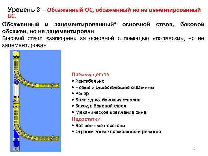 Уровень 3 – Обсаженный ОС, обсаженный но не цементированный БС. Обсаженный и зацементированный* основной