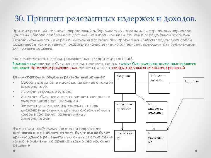 30. Принцип релевантных издержек и доходов. Принятие решений это целенаправленный выбор одного из нескольких