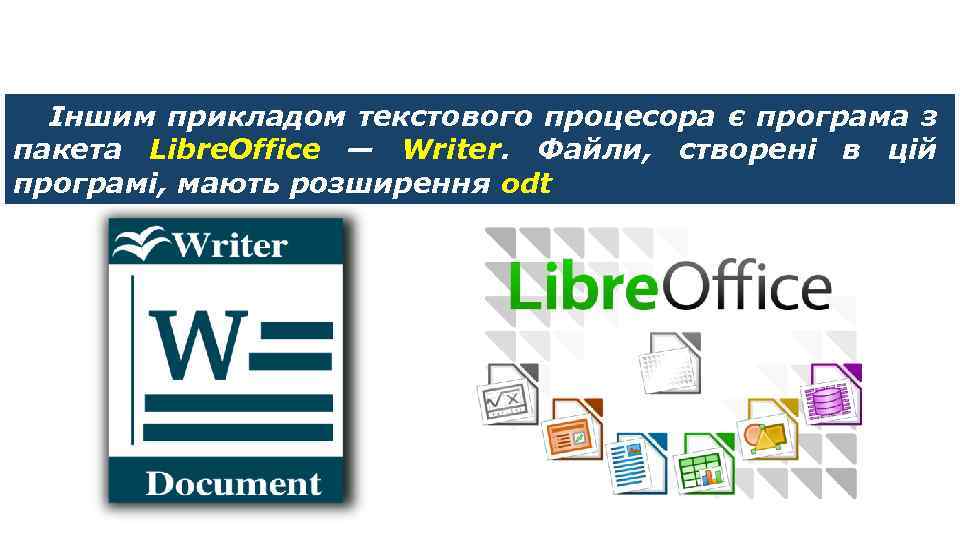 Текстовий документ та його об’єкти Іншим прикладом текстового процесора є програма з пакета Libre.