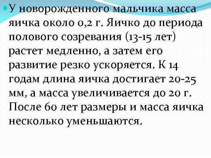  У новорожденного мальчика масса яичка около 0, 2 г. Яичко до периода полового