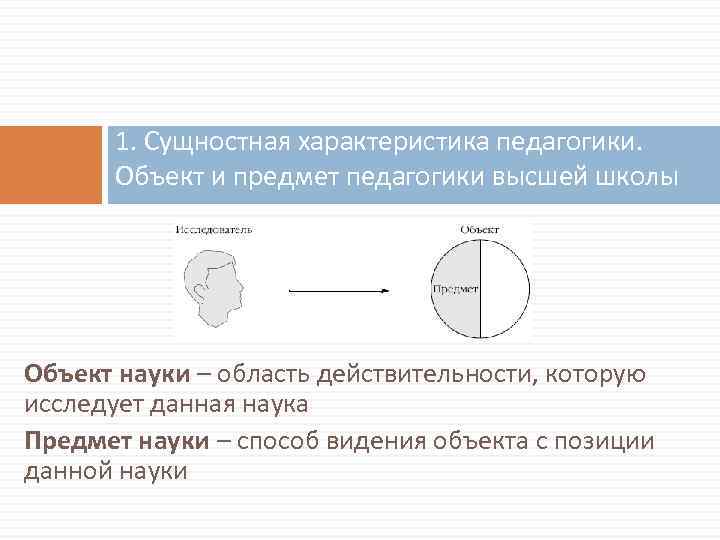 1. Сущностная характеристика педагогики. Объект и предмет педагогики высшей школы Объект науки – область