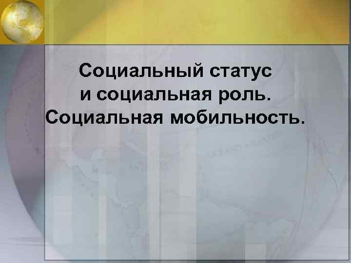 Социальный статус и социальная роль. Социальная мобильность. 