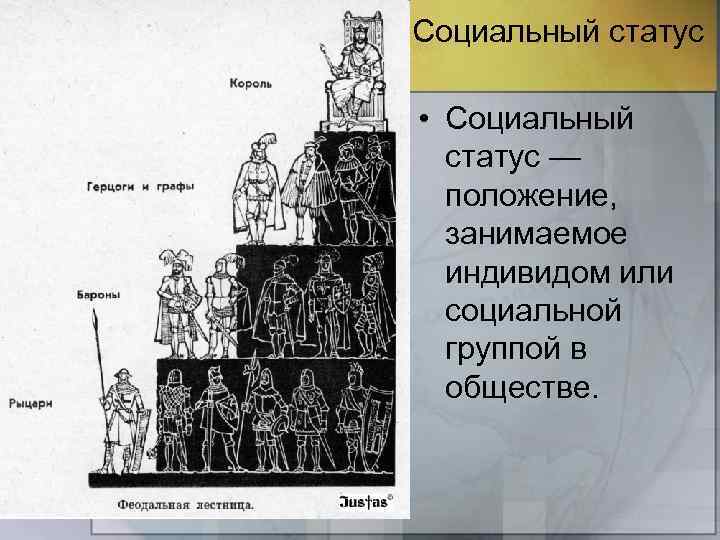 Социальный статус • Социальный статус — положение, занимаемое индивидом или социальной группой в обществе.