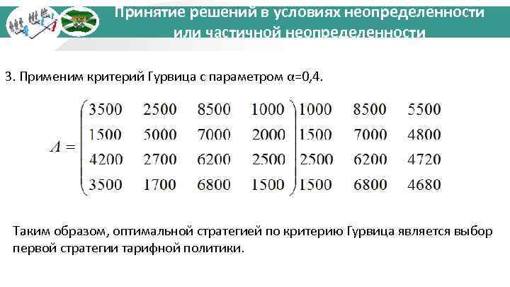 Принятие решений в условиях неопределенности или частичной неопределенности 3. Применим критерий Гурвица с параметром