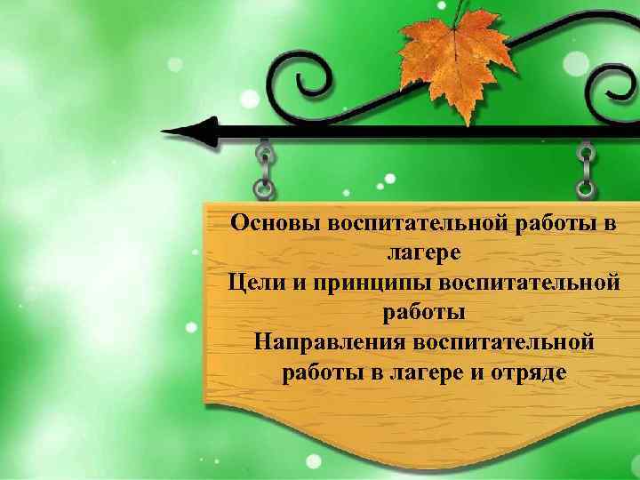 Основы воспитательной работы в лагере Цели и принципы воспитательной работы Направления воспитательной работы в