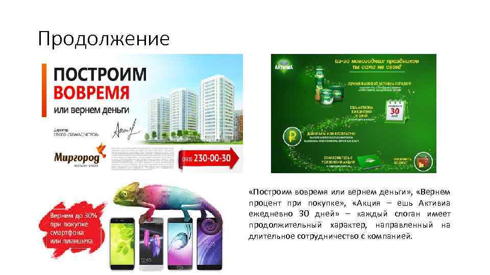 Продолжение «Построим вовремя или вернем деньги» , «Вернем процент при покупке» , «Акция –