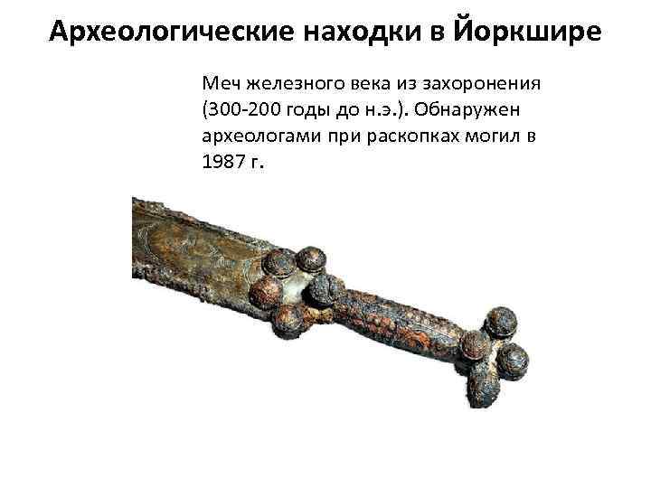 Археологические находки в Йоркшире Меч железного века из захоронения (300 -200 годы до н.