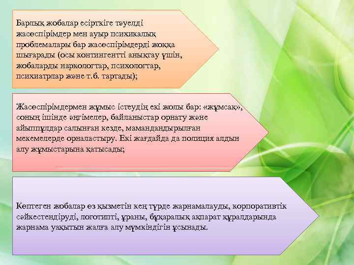 Барлық жобалар есірткіге тәуелді жасөспірімдер мен ауыр психикалық проблемалары бар жасөспірімдерді жоққа шығарады (осы