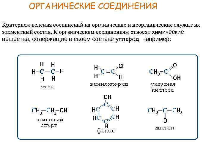 Какой класс соединений относят к органическим. Соединение органических веществ. Органические вещества химические соединения. Пример органического соединения с с+2. Примеры органических соединений в химии.