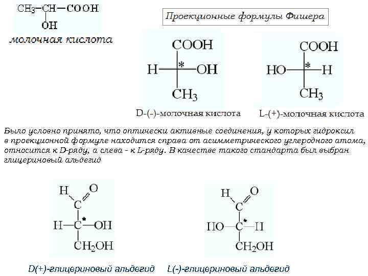 Было условно принято, что оптически активные соединения, у которых гидроксил в проекционной формуле находится