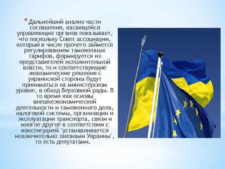 * Дальнейший анализ части соглашения, касающейся управляющих органов показывает, что поскольку Совет ассоциации, который