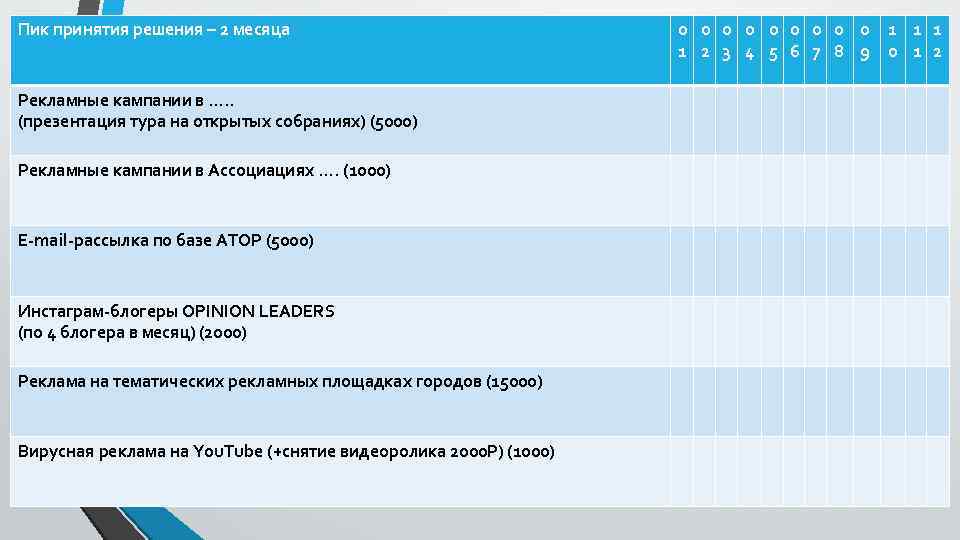 Пик принятия решения – 2 месяца Рекламные кампании в …. . (презентация тура на
