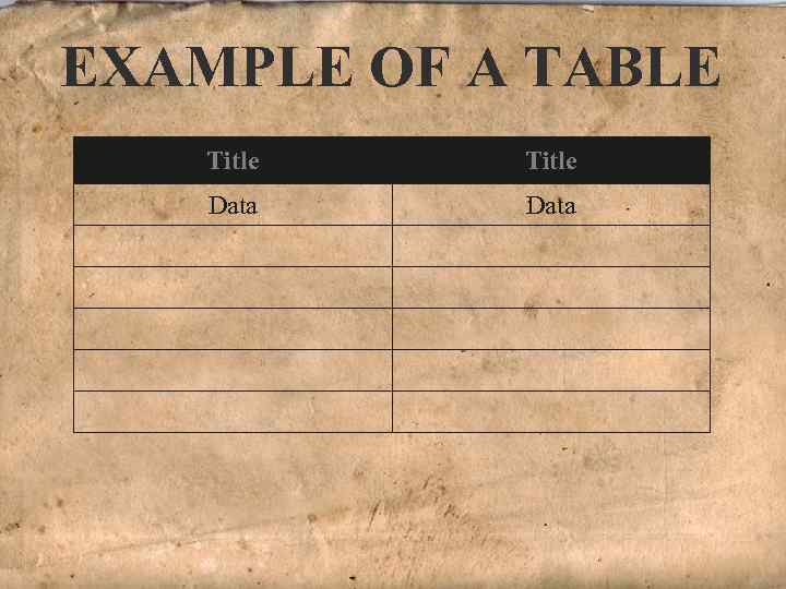 EXAMPLE OF A TABLE Title Data 