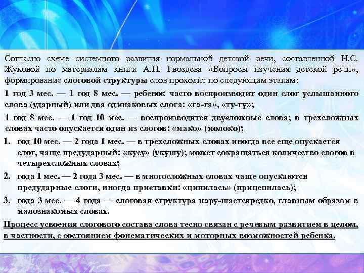 Схема нормального развития детской речи по гвоздеву