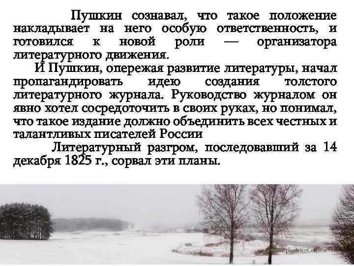  Пушкин сознавал, что такое положение накладывает на него особую ответственность, и готовился к