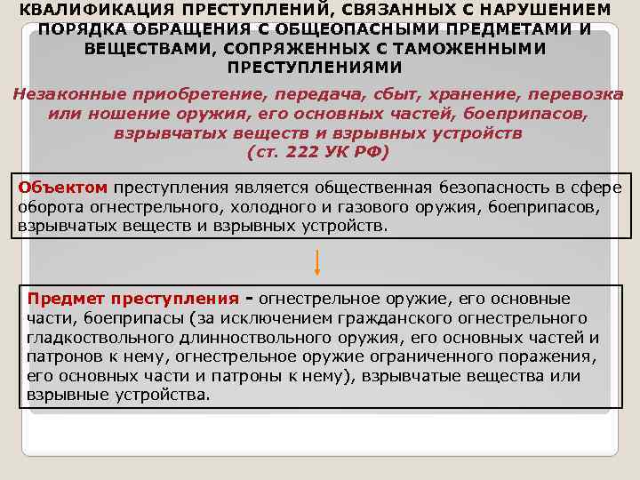 КВАЛИФИКАЦИЯ ПРЕСТУПЛЕНИЙ, СВЯЗАННЫХ С НАРУШЕНИЕМ ПОРЯДКА ОБРАЩЕНИЯ С ОБЩЕОПАСНЫМИ ПРЕДМЕТАМИ И ВЕЩЕСТВАМИ, СОПРЯЖЕННЫХ С