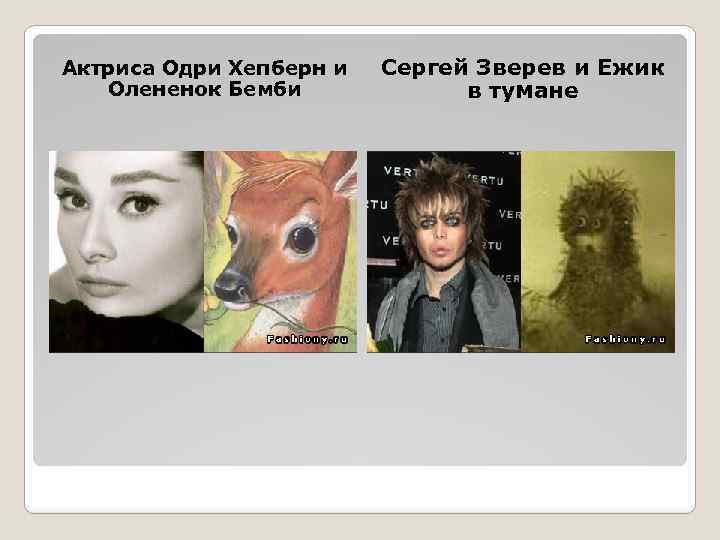 Актриса Одри Хепберн и Олененок Бемби Сергей Зверев и Ежик в тумане 