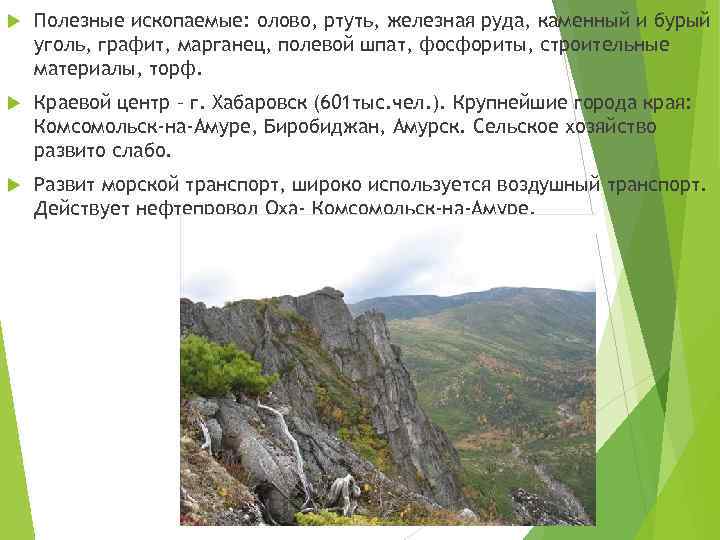  Полезные ископаемые: олово, ртуть, железная руда, каменный и бурый уголь, графит, марганец, полевой