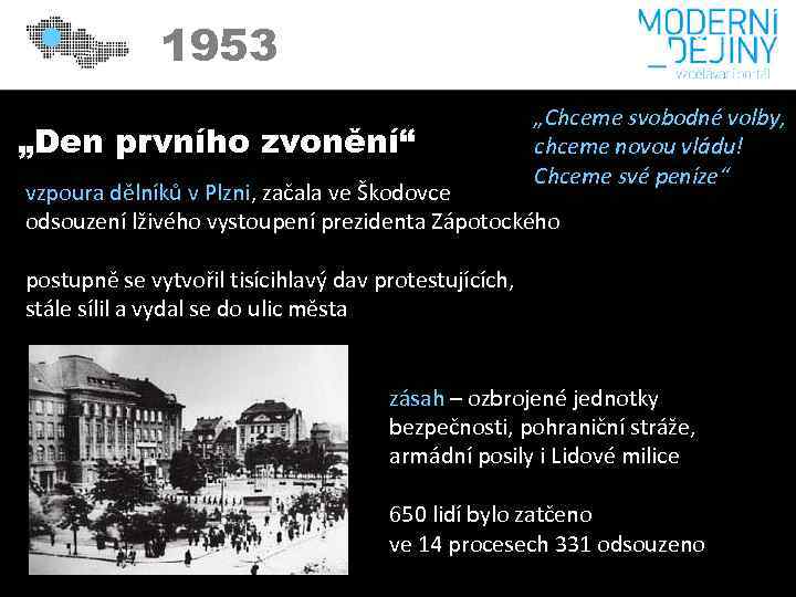 1953 „Den prvního zvonění“ „Chceme svobodné volby, chceme novou vládu! Chceme své peníze“ vzpoura