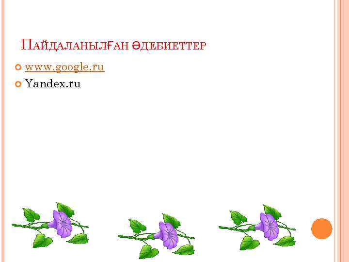 ПАЙДАЛАНЫЛҒАН ӘДЕБИЕТТЕР www. google. ru Yandex. ru 