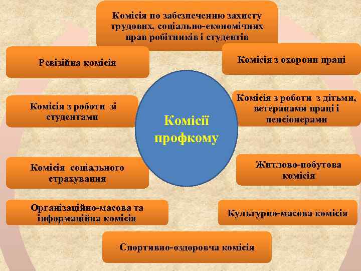 Комісія по забезпеченню захисту трудових, соціально-економічних прав робітників і студентів Комісія з охорони праці