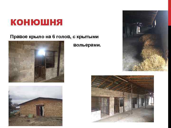 КОНЮШНЯ Правое крыло на 6 голов, с крытыми вольерами. 