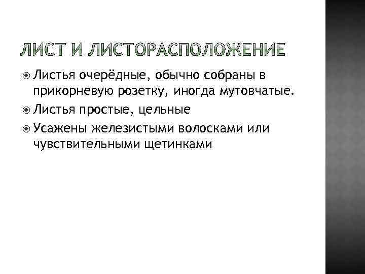  Листья очерёдные, обычно собраны в прикорневую розетку, иногда мутовчатые. Листья простые, цельные Усажены