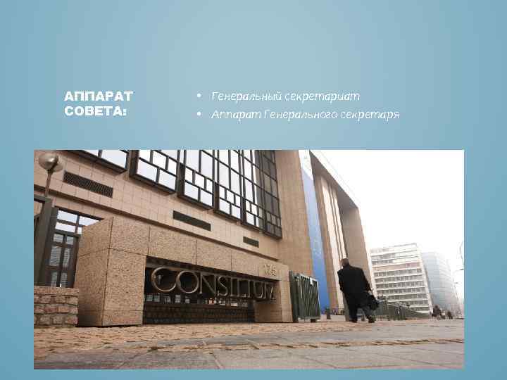 АППАРАТ СОВЕТА: • Генеральный секретариат • Аппарат Генерального секретаря 