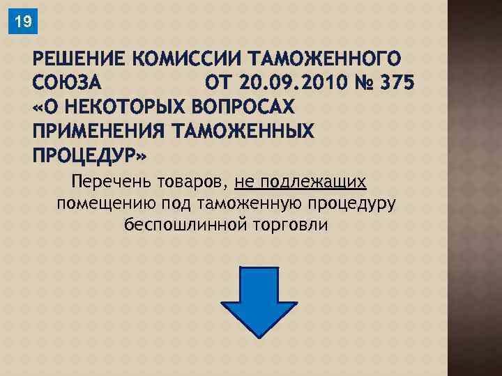 19 РЕШЕНИЕ КОМИССИИ ТАМОЖЕННОГО СОЮЗА ОТ 20. 09. 2010 № 375 «О НЕКОТОРЫХ ВОПРОСАХ