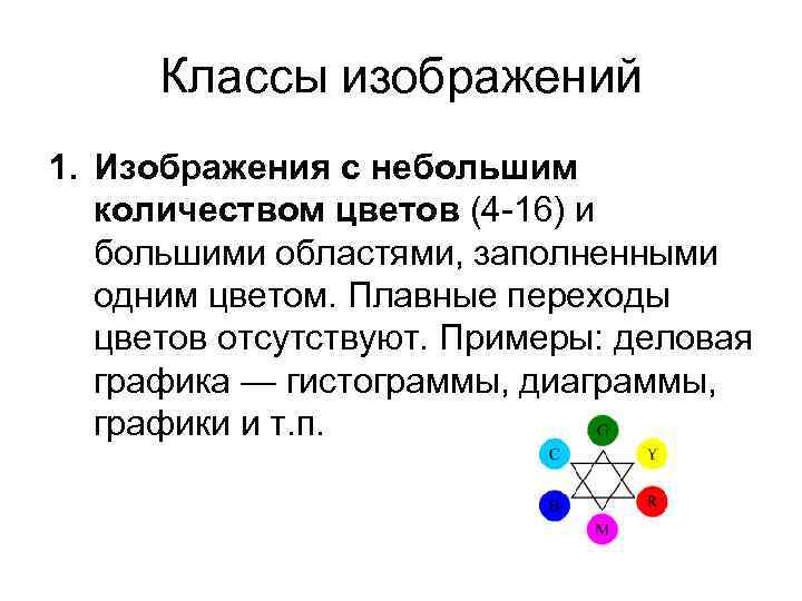 Классы изображений 1. Изображения с небольшим количеством цветов (4 -16) и большими областями, заполненными