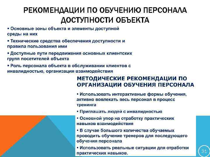 РЕКОМЕНДАЦИИ ПО ОБУЧЕНИЮ ПЕРСОНАЛА ДОСТУПНОСТИ ОБЪЕКТА 31 