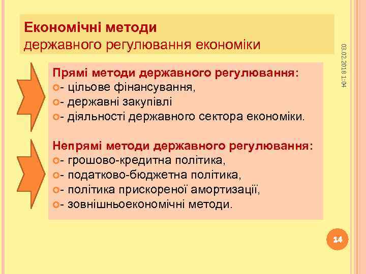 Прямі методи державного регулювання: - цільове фінансування, - державні закупівлі - діяльності державного сектора