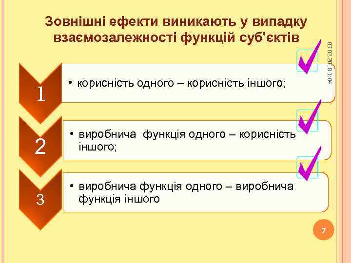 1 03. 02. 2018 1: 04 Зовнішні ефекти виникають у випадку взаємозалежності функцій суб'єктів