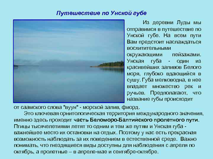 Путешествие по Унской губе Из деревни Луды мы отправимся в путешествие по Унской губе.