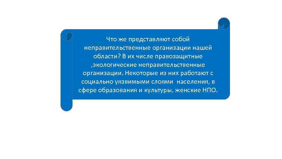 Что же представляют собой неправительственные организации нашей области? В их числе правозащитные , экологические