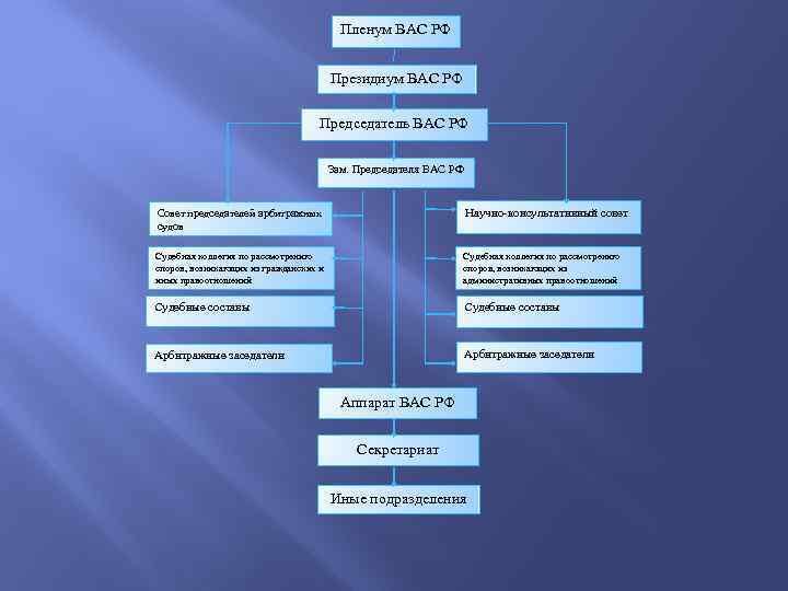 Пленум ВАС РФ Президиум ВАС РФ Председатель ВАС РФ Зам. Председателя ВАС РФ Совет