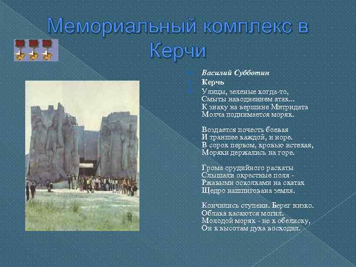 Мемориальный комплекс в Керчи Василий Субботин Керчь Улицы, зеленые когда-то, Смыты наводнением атак. .