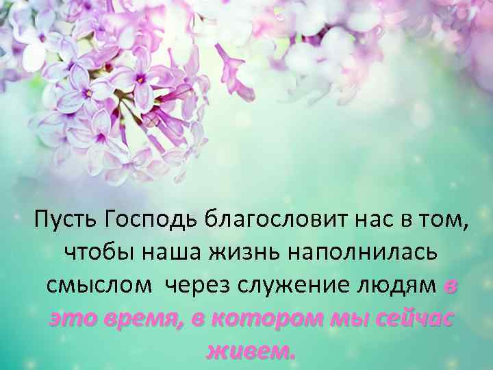 Пусть Господь благословит нас в том, чтобы наша жизнь наполнилась смыслом через служение людям