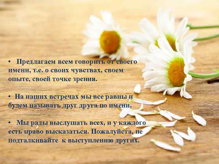  • Предлагаем всем говорить от своего имени, т. е. о своих чувствах, своем