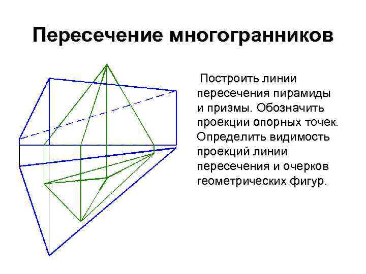 Видимость проекций. Пересечение многогранников пирамиды и Призмы. Линия пересечения многогранников. Построить линию пересечения многогранников. Линия пересечения двух многогранников это.